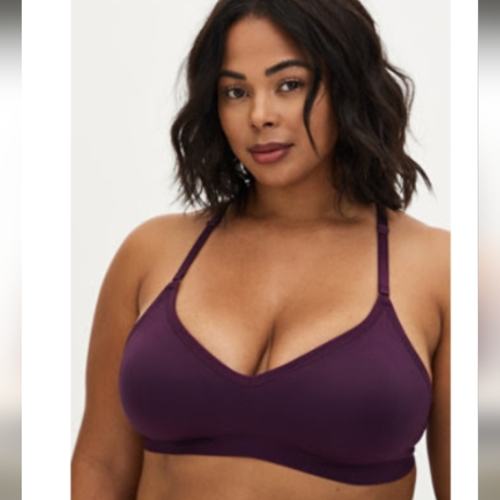 New Torrid Lace Wireless Bralette seamless Lace racerback purple size 10 M L - Picture 2 of 12